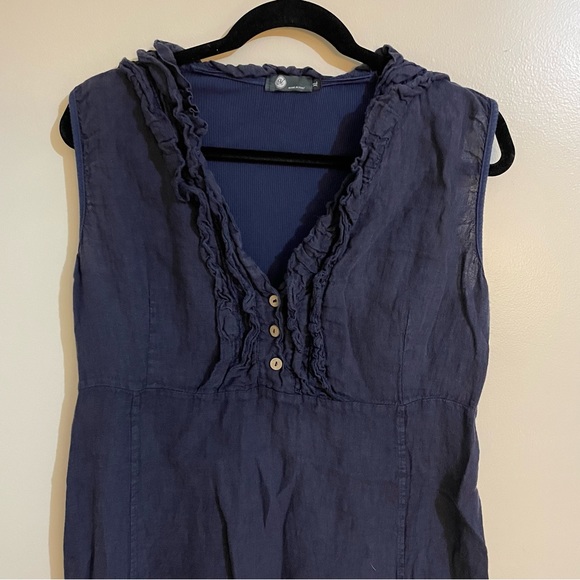 M Made In Italy 100% Linen Sleeveless Ruffled Collar MIDI Dress, Size XL - Picture 4 of 9